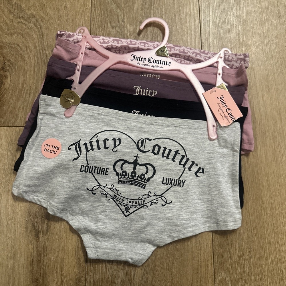 Juicy Couture Women's Large 5-Pack Boyshorts Purple Grey Black Logo & Solid NWT